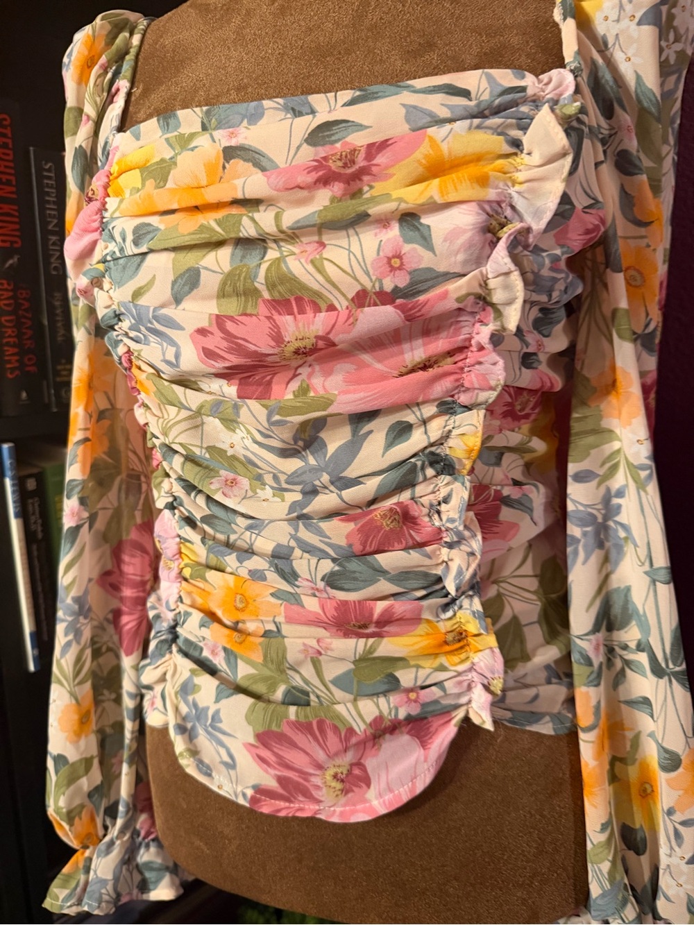 Floral Ruched Square-Neck Long Sleeve milkmaid style top - Picture 2 of 5